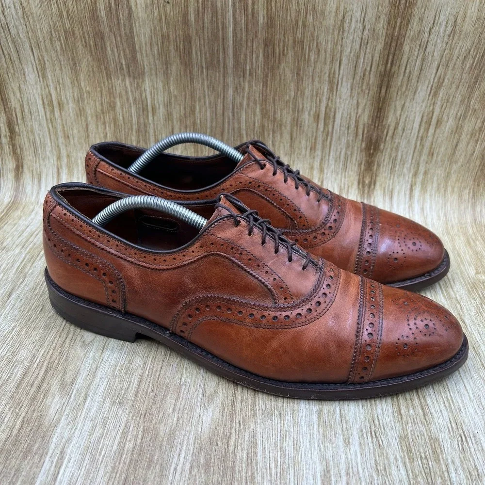 Allen Edmonds Strand Oxford Men's 11 D Walnut Brown Leather Brogue Cap Toe 1635